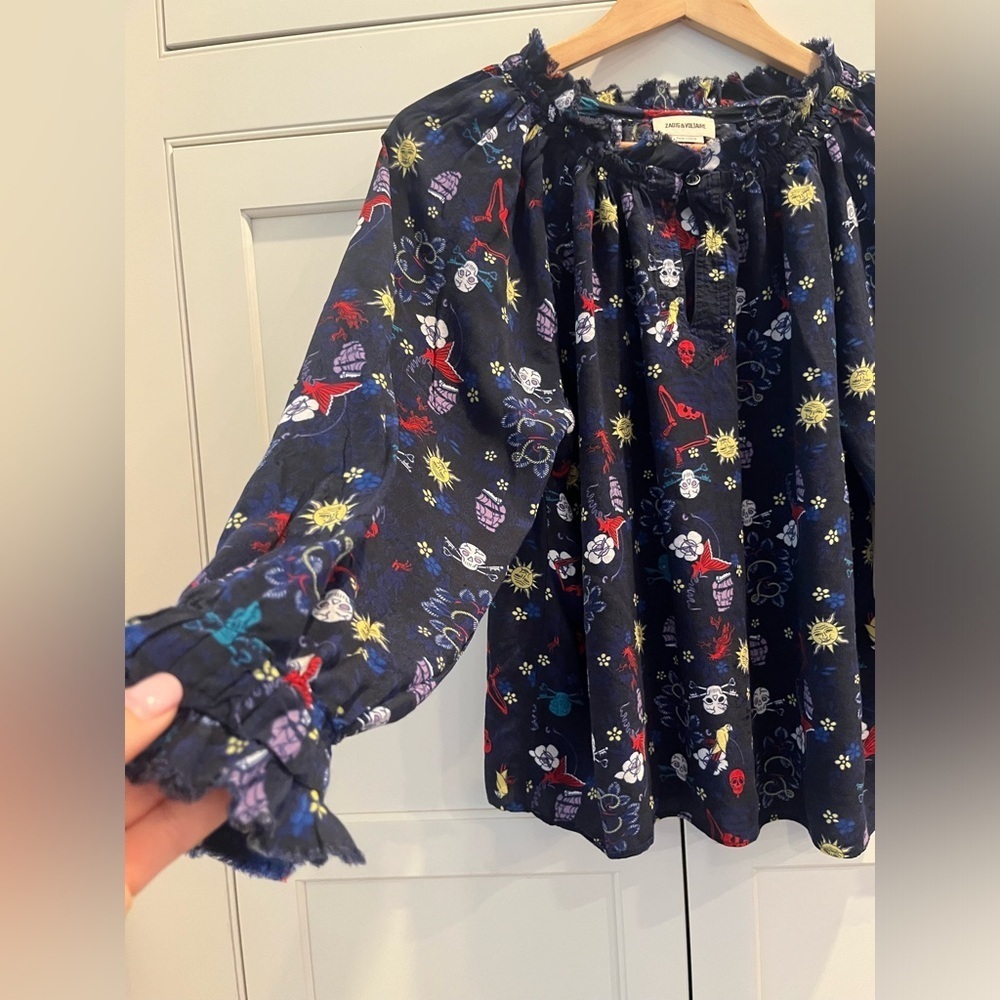 ZADIG & VOLTAIRE Teresa Floral Print Blouse Size. S navy - Picture 2 of 10